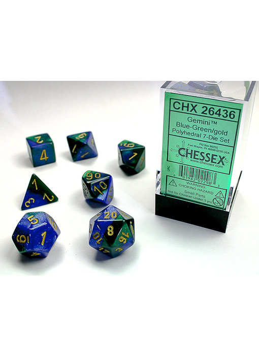 Gemini 7-Die Set Blue-Green / Gold Chessex Dice (CHX26436)