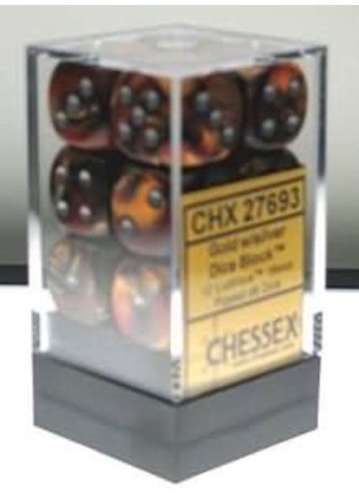 Lustrous 12 * D6 Gold / Silver 16mm Chessex Dice (CHX27693)