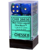 Chessex Gemini 12 * D6 Blue-Green / Gold 16mm Chessex Dice (CHX26636)