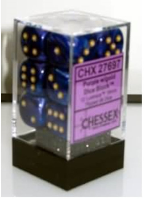 Lustrous 12 * D6 Purple / Gold 16mm Chessex Dice (CHX27697)