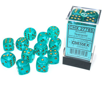 Borealis 12 * D6 Teal / Gold 16mm Luminary Chessex Dice (CHX27785)