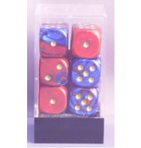 Chessex Gemini 12 * D6 Blue-Red / Gold 16mm Chessex Dice (CHX26629)
