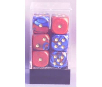 Gemini 12 * D6 Blue-Red / Gold 16mm Chessex Dice (CHX26629)