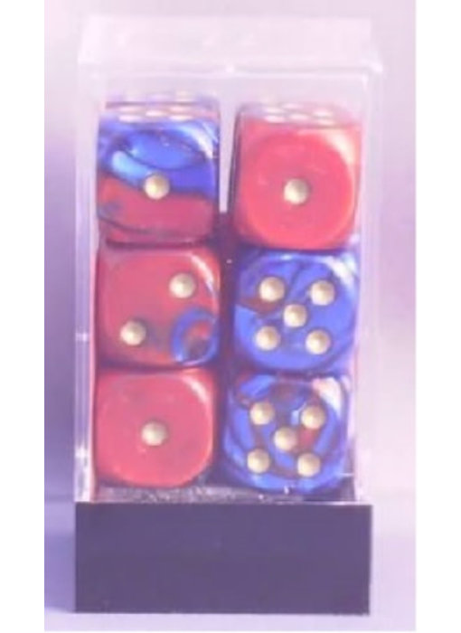 Gemini 12 * D6 Blue-Red / Gold 16mm Chessex Dice (CHX26629)