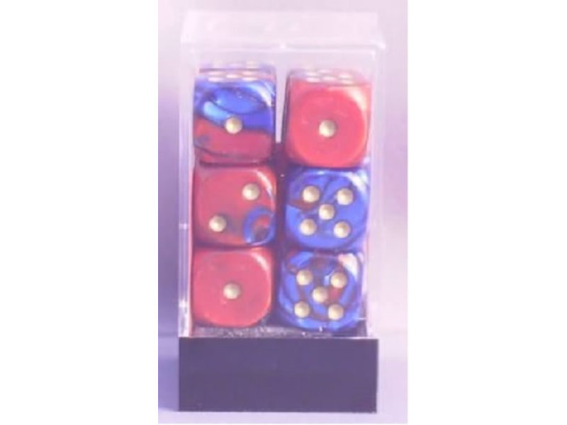 Chessex Gemini 12 * D6 Blue-Red / Gold 16mm Chessex Dice (CHX26629)