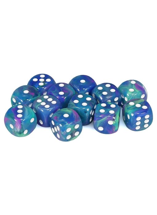 Festive 12 * D6 Waterlily / White 16mm Chessex Dice (CHX27746)