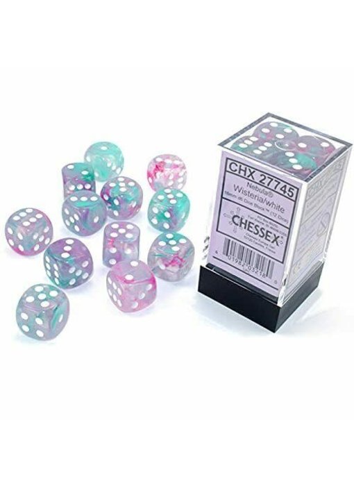 Nebula 12 * D6 Wisteria / White Luminary 16mm Chessex Dice (CHX27745)