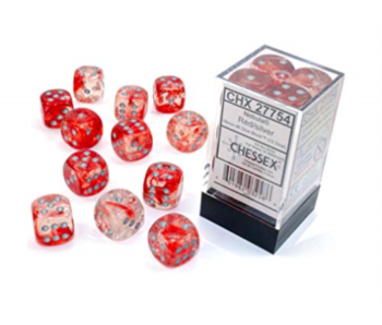 Nebula 12 * D6 Red / Silver Luminary 16mm Chessex Dice (CHX27754)