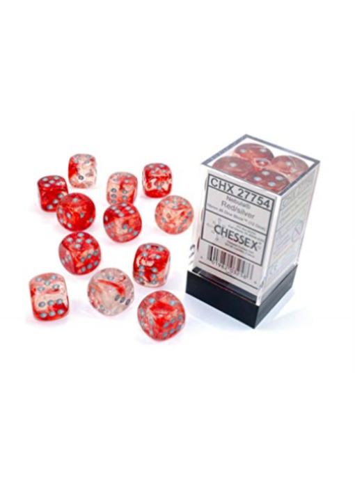 Nebula 12 * D6 Red / Silver Luminary 16mm Chessex Dice (CHX27754)