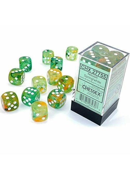 Nebula 12 * D6 Spring / White Luminary 16mm Chessex Dice (CHX27755)