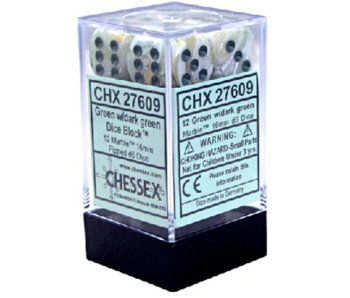 Marble 12 * D6 Green / Dark Green 16mm Chessex Dice (CHX27609)