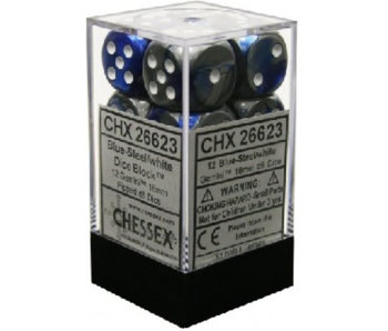 Gemini 12 * D6 Blue-Steel / White 16mm Chessex Dice (CHX26623)