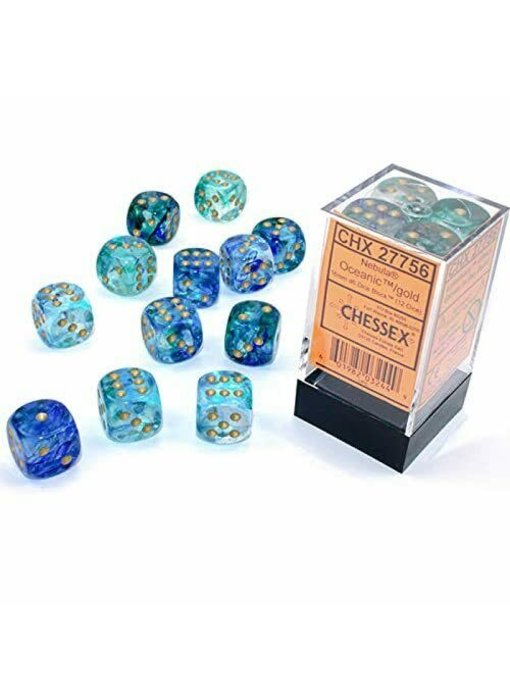 Nebula 12 * D6 Oceanic / Gold Luminary 16mm Chessex Dice (CHX27756)