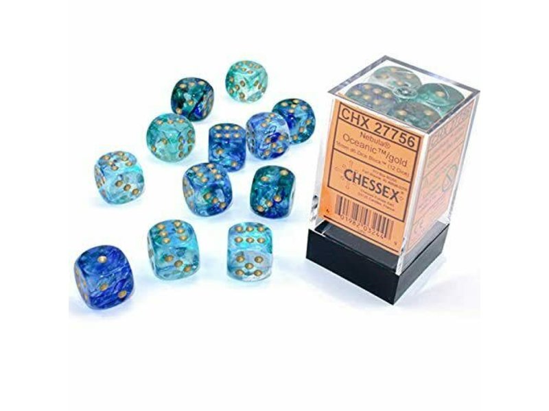 Chessex Nebula 12 * D6 Oceanic / Gold Luminary 16mm Chessex Dice (CHX27756)