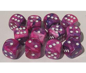 Festive 12 * D6 Violet /  White 16mm Chessex Dice (CHX27657)