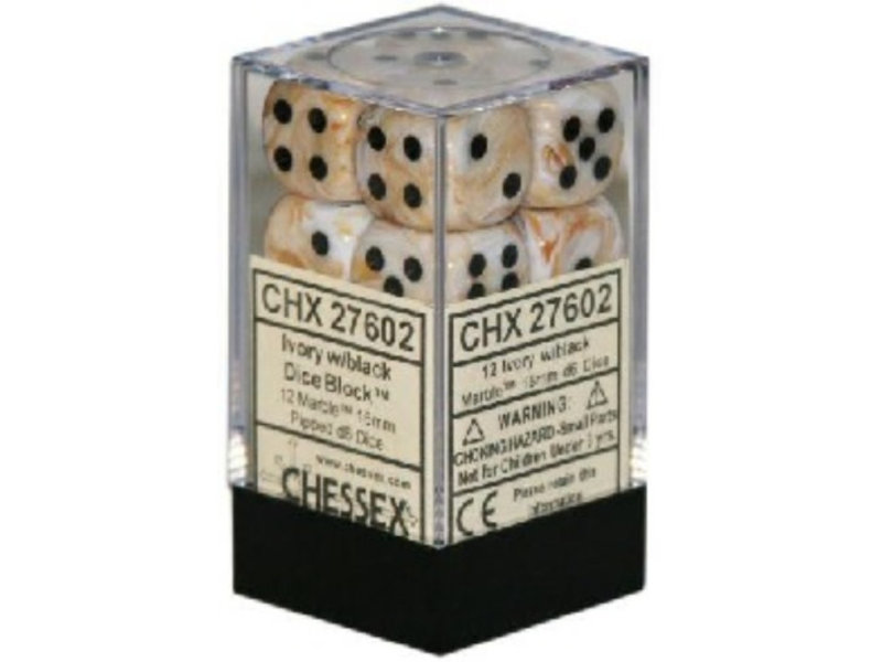 Chessex Marble 12 * D6 Ivory / Black 16mm Chessex Dice (CHX27602)