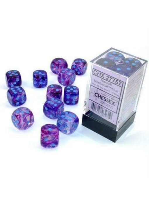 Nebula 12 * D6 Nocturnal / Blue Luminary 16mm Chessex Dice (CHX27757)