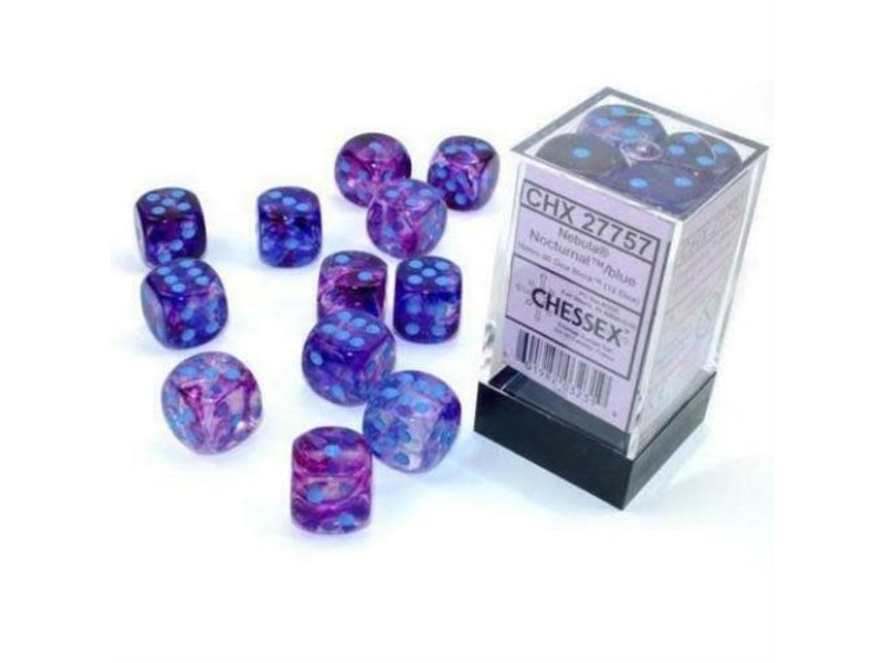 Chessex Nebula 12 * D6 Nocturnal / Blue Luminary 16mm Chessex Dice (CHX27757)