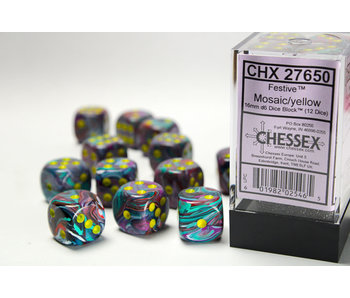 Festive 12 * D6 Mosaic / Yellow 16mm Chessex Dice (CHX27650)