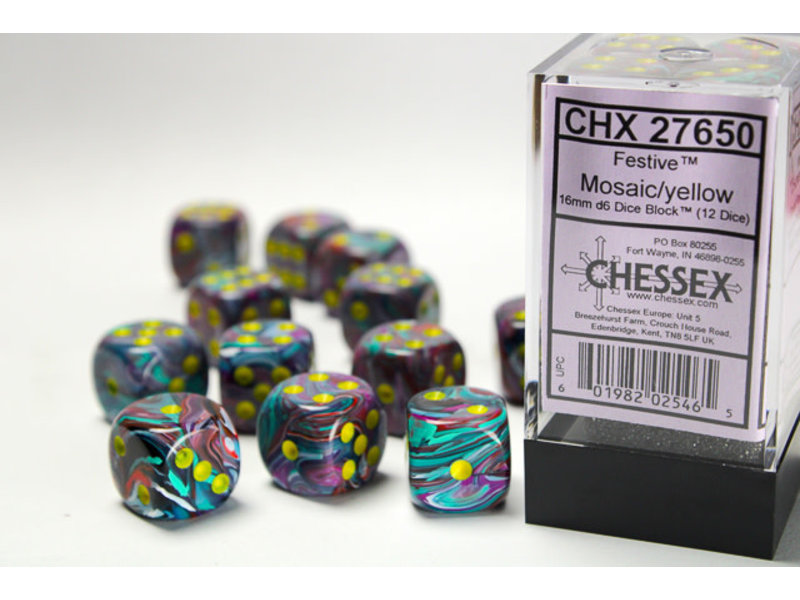 Chessex Festive 12 * D6 Mosaic / Yellow 16mm Chessex Dice (CHX27650)