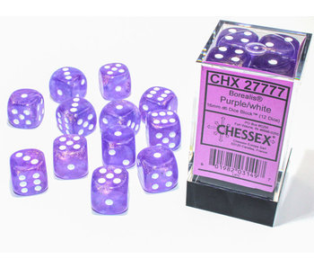 Borealis 12 * D6 Purple / White 16mm Luminary Chessex Dice (CHX27777)