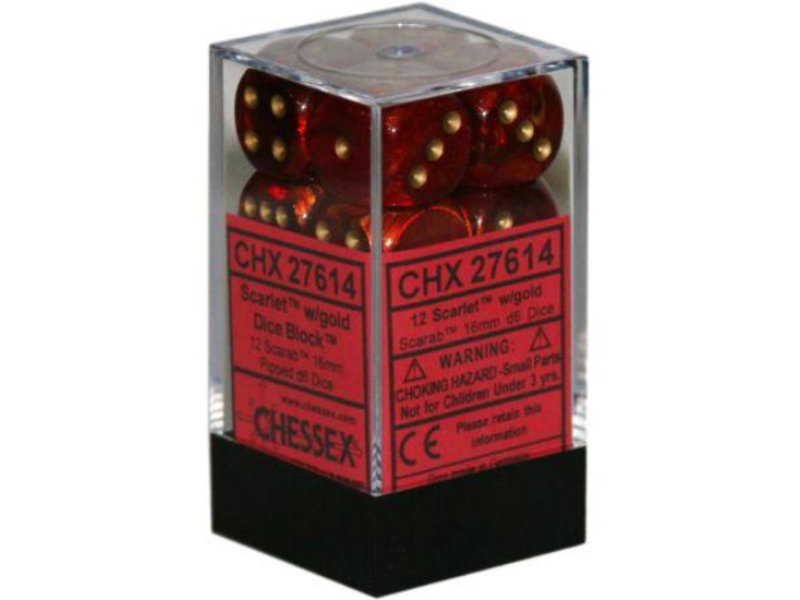 Chessex Scarab 12 * D6 Scarlet / Gold 16mm Chessex Dice (CHX27614)