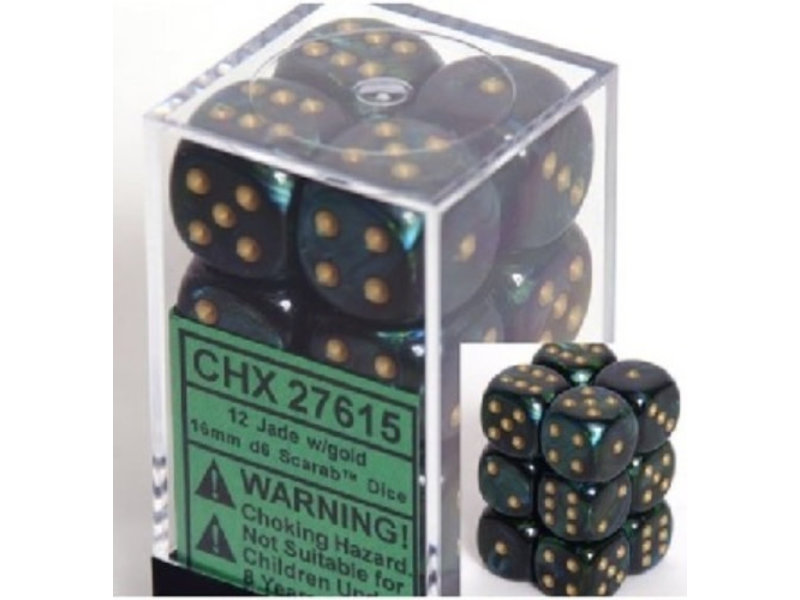 Chessex Scarab 12 * D6 Jade / Gold 16mm Chessex Dice (CHX27615)