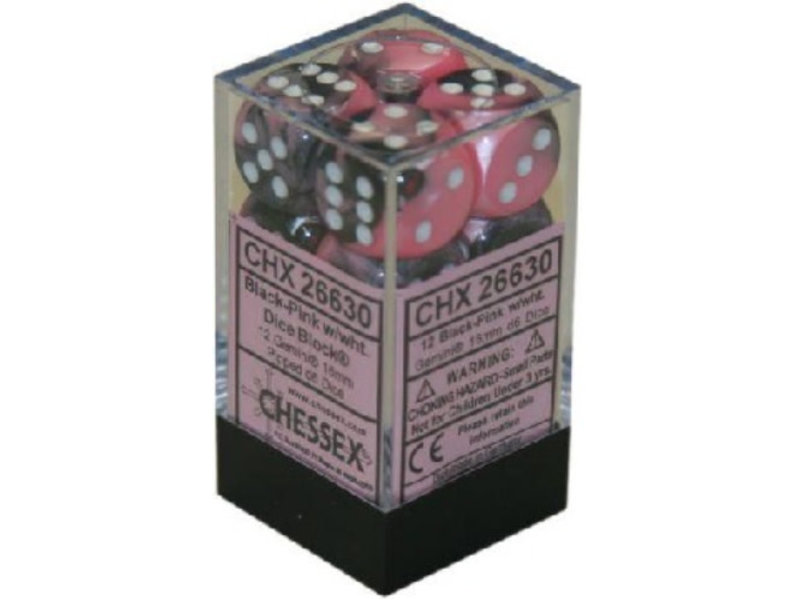 Chessex Gemini 12 * D6 Black-Pink / White 16mm Chessex Dice (CHX26630)