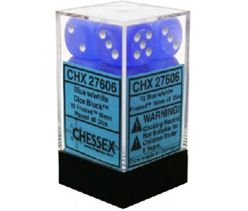 Frosted 12 * D6 Blue / White 16mm Chessex Dice (CHX27606)