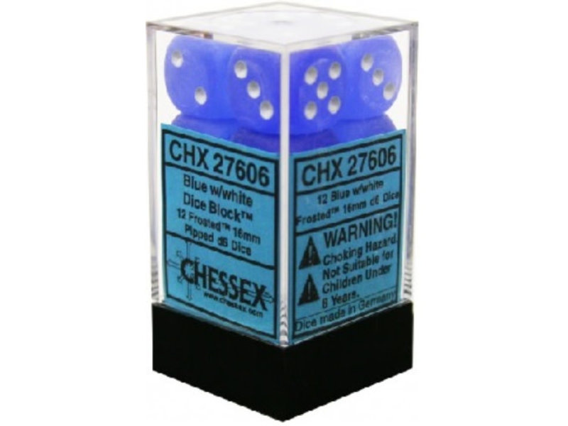 Chessex Frosted 12 * D6 Blue / White 16mm Chessex Dice (CHX27606)