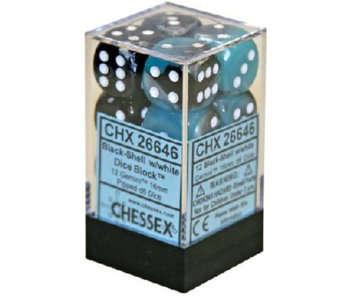 Gemini 12 * D6 Black-Shell / White 16mm Chessex Dice (CHX26646)