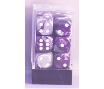 Gemini 12 * D6 Purple-Steel / White 16mm Chessex Dice (CHX26632)