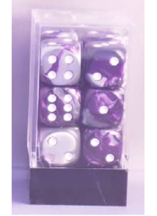 Gemini 12 * D6 Purple-Steel / White 16mm Chessex Dice (CHX26632)