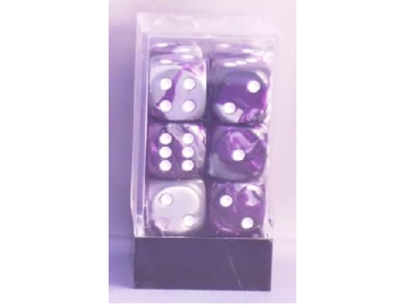 Chessex Gemini 12 * D6 Purple-Steel / White 16mm Chessex Dice (CHX26632)