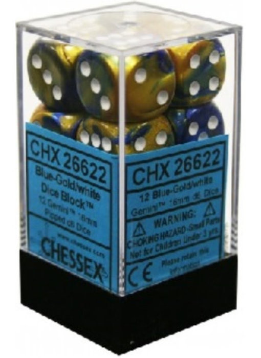 Gemini 12 * D6 Blue-Gold / White 16mm Chessex Dice (CHX26622)