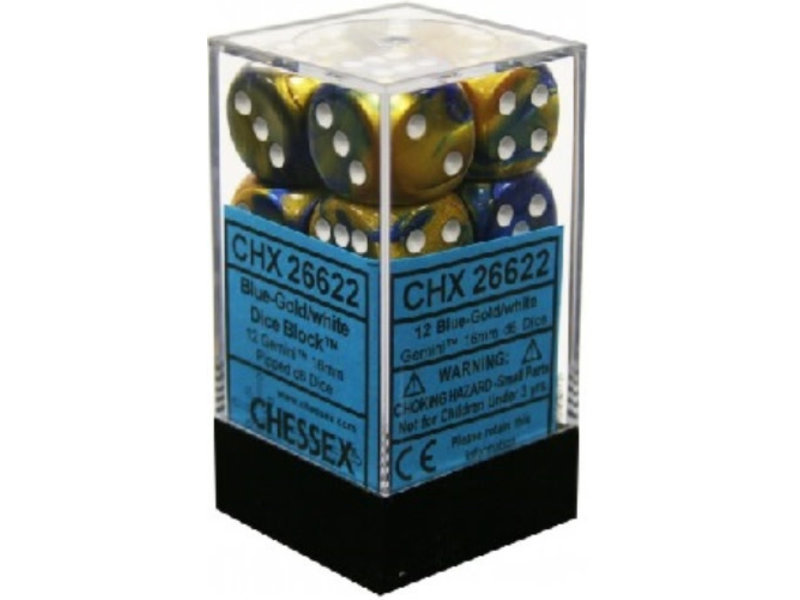 Chessex Gemini 12 * D6 Blue-Gold / White 16mm Chessex Dice (CHX26622)
