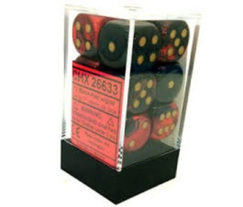 Gemini 12 * D6 Black-Red / Gold 16mm Chessex Dice (CHX26633)