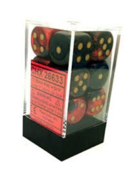 Gemini 12 * D6 Black-Red / Gold 16mm Chessex Dice (CHX26633)