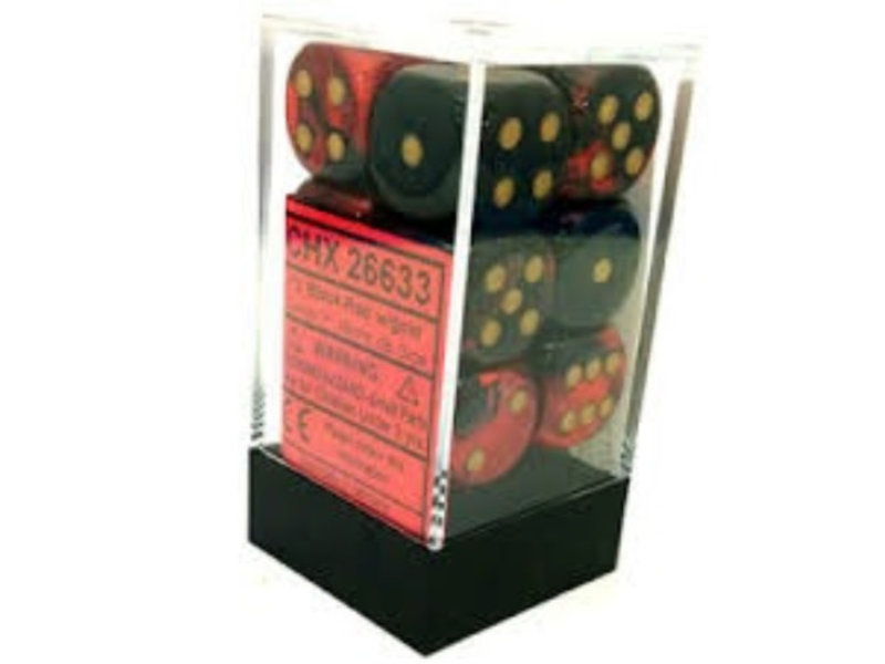 Chessex Gemini 12 * D6 Black-Red / Gold 16mm Chessex Dice (CHX26633)