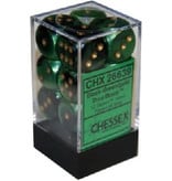 Chessex Gemini 12 * D6 Black-Green / Gold 16mm Chessex Dice (CHX26639)