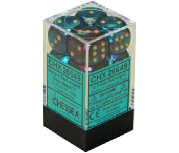 Gemini 12 * D6 Purple-Teal / Gold 16mm Chessex Dice (CHX26649)