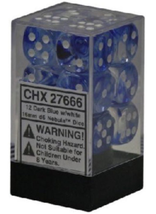 Nebula 12 * D6 Dark Blue / White 16mm Chessex Dice (CHX27666)