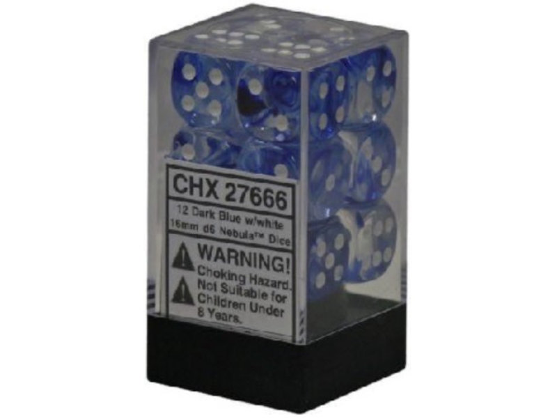Chessex Nebula 12 * D6 Dark Blue / White 16mm Chessex Dice (CHX27666)