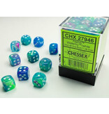 Chessex Gemini 12 * D6 Green-Yellow / Silver 16mm Chessex Dice (CHX26654)