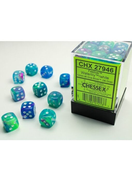 Gemini 12 * D6 Green-Yellow / Silver 16mm Chessex Dice (CHX26654)