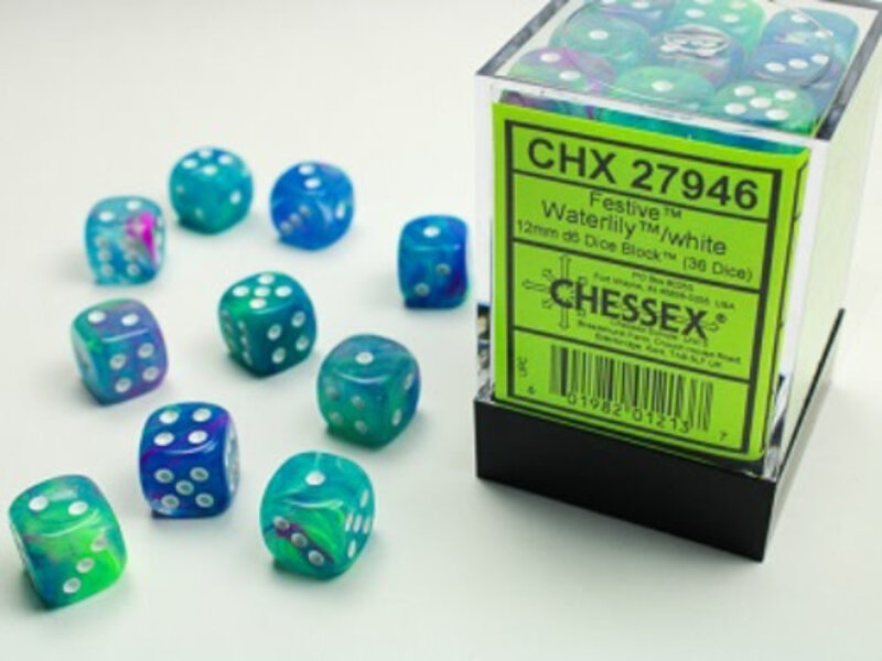 Chessex Gemini 12 * D6 Green-Yellow / Silver 16mm Chessex Dice (CHX26654)