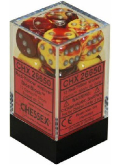 Gemini 12 * D6 Red-Yellow / Silver 16mm Chessex Dice (CHX26650)