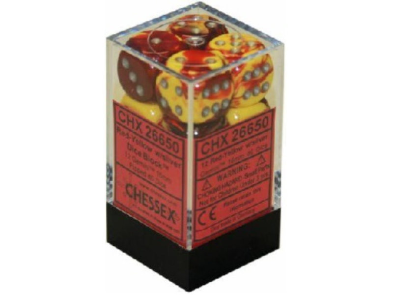 Chessex Gemini 12 * D6 Red-Yellow / Silver 16mm Chessex Dice (CHX26650)