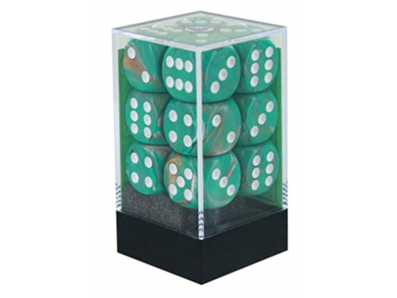 Chessex Marble 12 * D6 Oxi-Copper / White 16mm Chessex Dice (CHX27603)