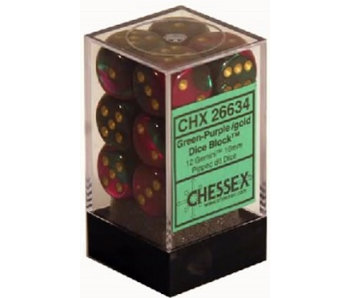 Gemini 12 * D6 Green-Purple / Gold 16mm Chessex Dice (CHX26634)